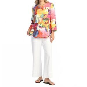 NEW JESS & JANE cancun round neck three quarter sleeve top in multi color